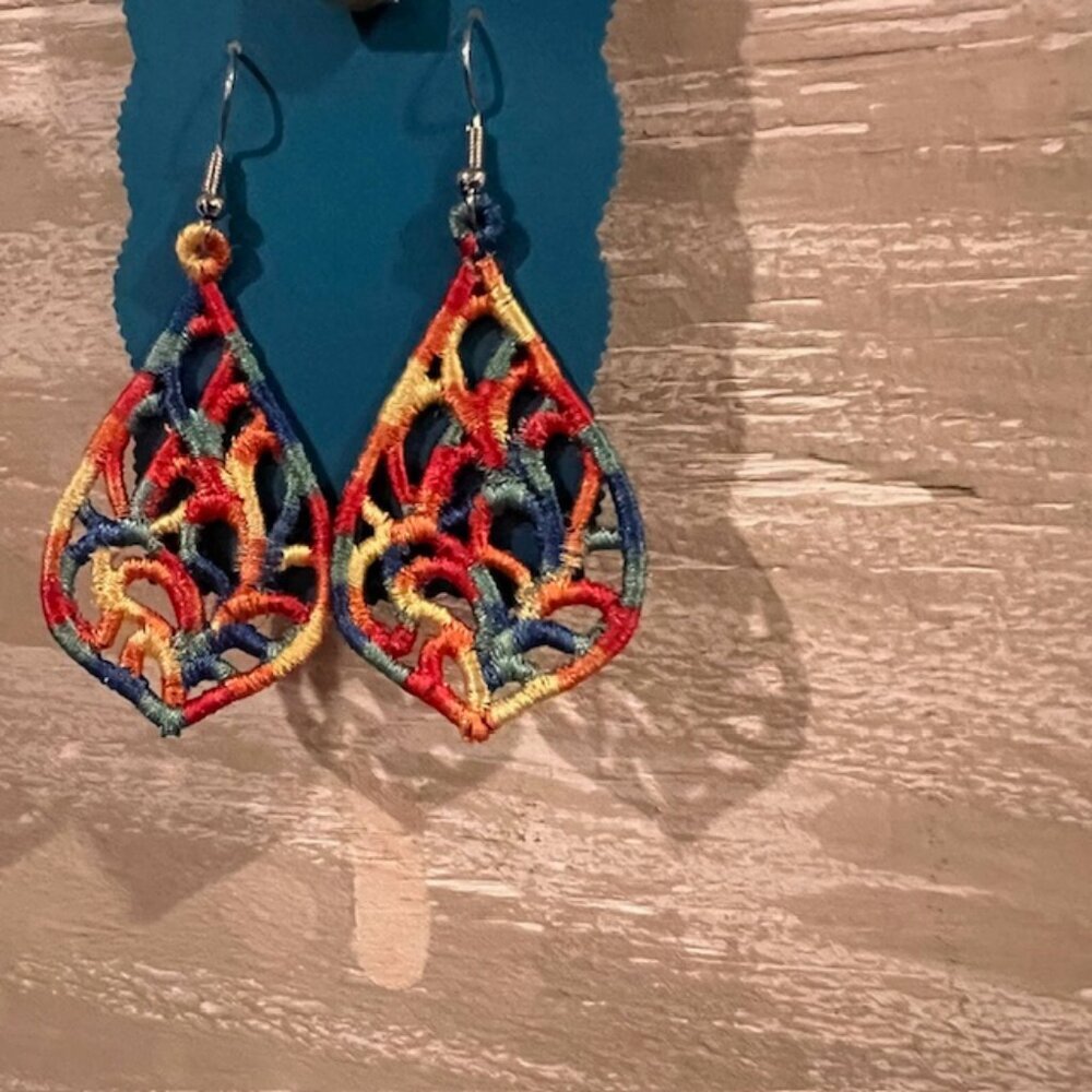 Homemade Multicolored Lace Teardrop Earrings - Picture 3 of 8